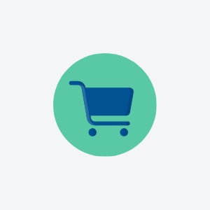 a blue shopping cart in a green circle