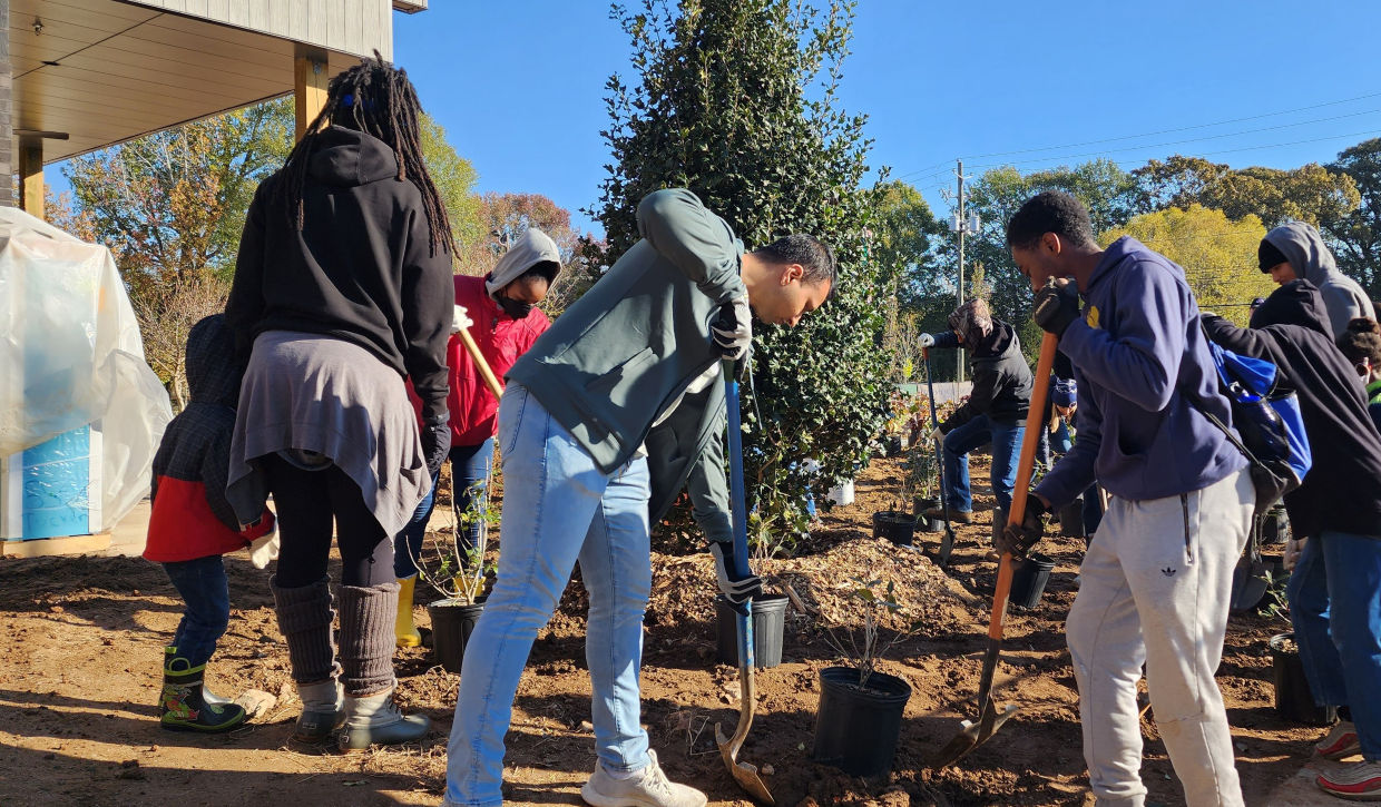 Many volunteers participated in the Trees Atlanta community planting event at its new headquarters. 
