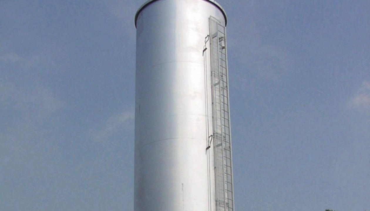 a large cylindrical metal tower